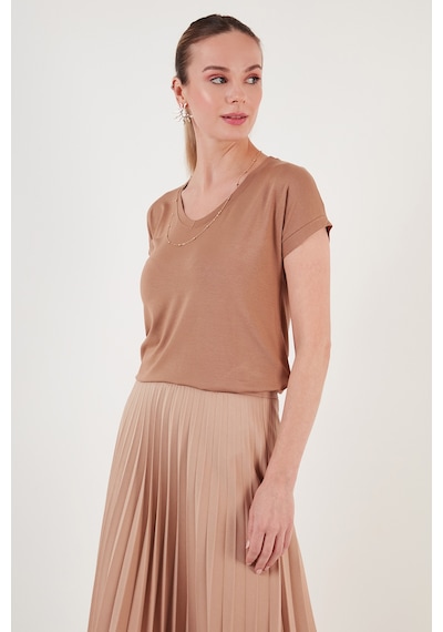 Lela V Yaka Relaxed Fit Yırtmaç Detaylı 2'Li Paket Bayan Bluz 5862000S2 Olive-Bisküvi
