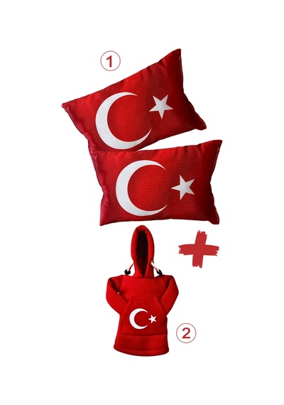 Türk Bayraklı Dijital Baskılı Araç Yastığı 2’li & Ayyıldızlı Polar Vites Kılıfı – Oto Aksesuar Seti