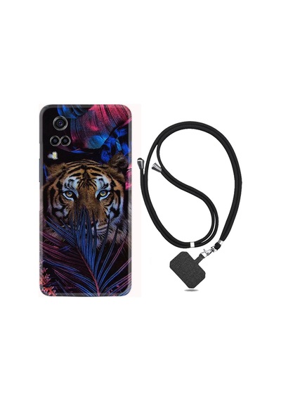 Vivo Y53S Kılıf Boyun Askılı Flowers Tiger 1319