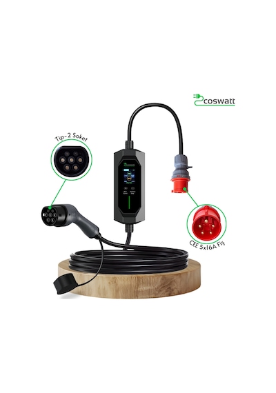 Coswatt 11 KW 3p-16a Tip-2 380v Ac Elektrikli Araç Sarj İstasyonu + Ev Tipi Dönüştürücü Kablo 5 M + Taşıma Çantası Coswatt 11 KW 3p-16a Tip-2 380v Ac Elektrikli Araç Sarj İstasyonu + Ev Tipi Dönüştürücü Kablo 5 M + Taşıma Çantası