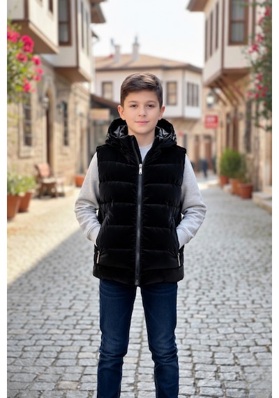 Pina Kids Erkek Çocuk Kapüşonlu Şişme Yelek Siyah