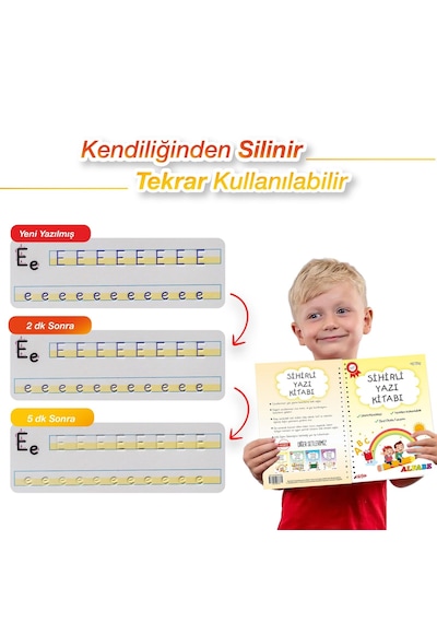 Ludemi Harfleri , Sayıları Ve Çizmeyi Öğreten 3'lü Alıştırma Kitabı - Oluklu Kabartmalı Sihirli Uçan Kalemli 1 Adet