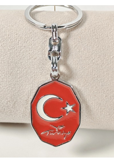 Kırmızı Ay Yıldız, Türkiye Yazılı Sekizgen Metal Anahtarlık Çok Renkli