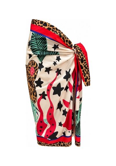 Tarzını Seç Kırmızı Çerçeveli Tropik Leopar Pareo 150x95 Cm