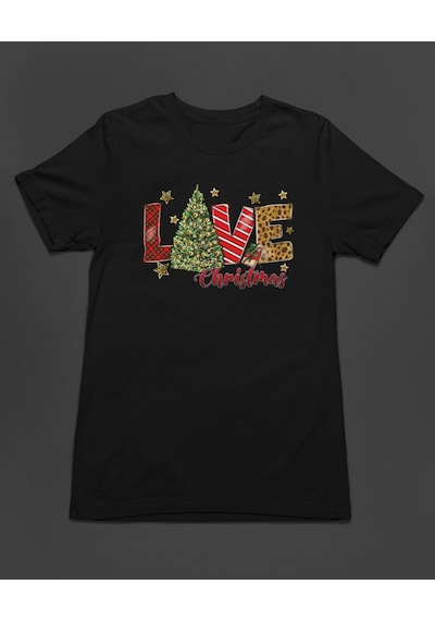 Bumeta Love Christmas Unisex Tişört T-shirt Siyah