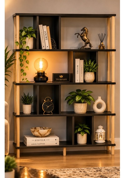 Veramoni 5 Raflı Modern Kitaplık 137x90x20 Cm - Antrasit