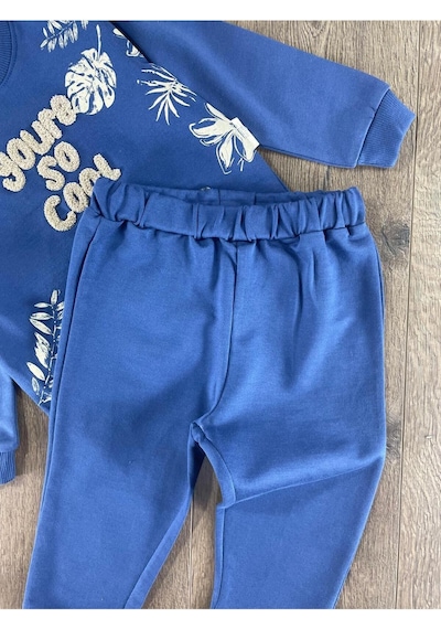 Bebicix Süzene İşlemeli Omuzdan Çıtçıtlı Mevsimlik Erkek Bebek Takım Lacivert
