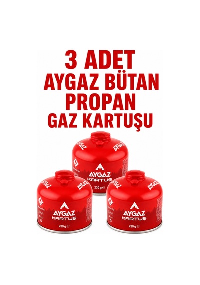 Gaz Kartuşu Bütan Propan Karışımlı Kamp Ocağı Uyumlu 230 Gr 3 Adet Kırmızı
