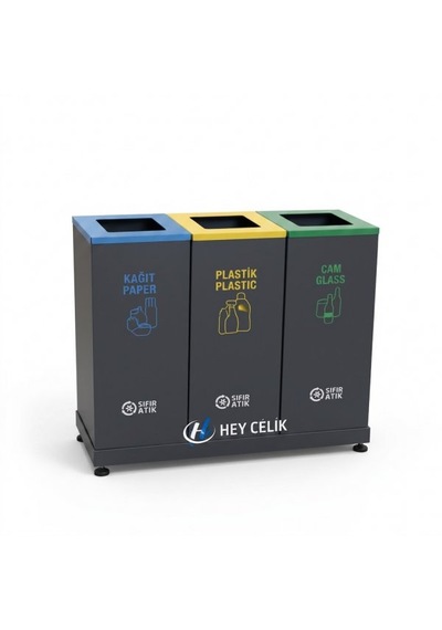 3 Lü Sıfır Atık Geri Dönüşüm Ünitesi Gd-709 Metal Atık Ayrıştırma Sistemi Hey Çelik