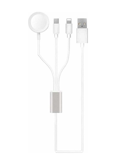 Akıllı Saat + Lightning + Type-C-Wireless Usb Şarj Çoklu Kablosu-Beyaz