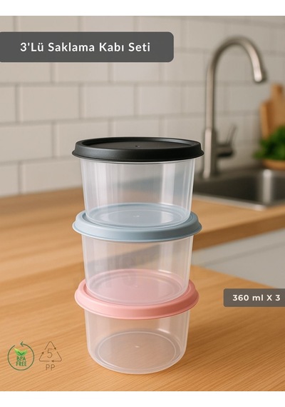 Jet's Home 3'lü Saklama Kabı Bpa Free Hava Almaz Sızdırmaz Beslenme Kabı 360 Ml Şeffaf