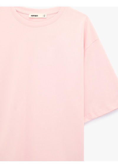 Koton Pamuklu Kısa Kollu Bisiklet Yaka Oversize Basic Tişört Pembe 6sak50364ek Gül