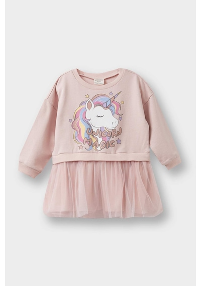 Defacto Kız Bebek Unicorn Baskılı Uzun Kollu Tül Elbise F7092a525aupr345 Mor