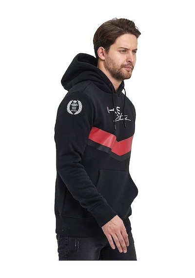 Adams Siyah Kapüşonlu Mavi/kırmızı Baskılı Kanguru Cepli Sweatshirt Siyah