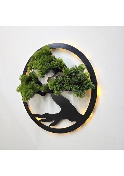 Led Işıklı Ve Yeşil Bonsai Ağaç Tablo 40cm