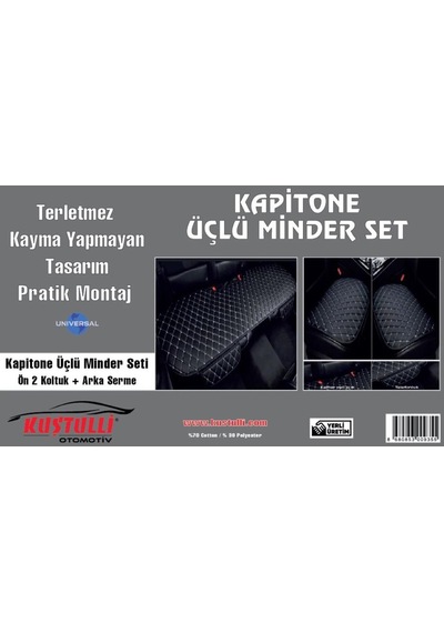 Kustulli Universal 3'lü Terletmez Kaymaz Oto Koltuk Kapitone Minder Siyah/gri K0640