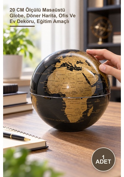 1 Adet Masa Üstü Dönen Dünya Küre 20 Cm Ölçülü Masaüstü Globe, Döner Harita, Ofis Ve Ev Dekoru, Eğitim Amaçlı
