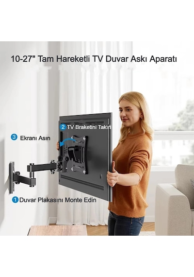 Hareketli Monitör 10-27" Tv Duvar Askı Aparatı 2 Kollu 8kg Taşıma