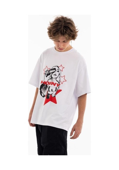 Flood Of Style Unisex Horny Star Tshirt Beyaz