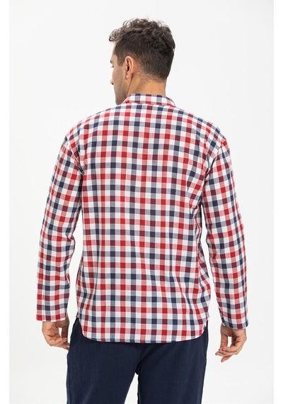 Uzun Kol Şile Bezi Hakim Yaka Erkek Tshirt Kırmızı Lacivert Karel