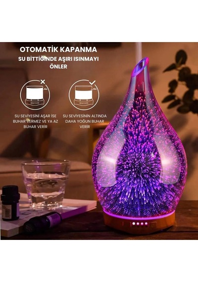7 Renk Led Işıklı Aromaterapi Difüzör / Zaman Ayarlı Hava Nemlendirici / Otomatik Kapanma / Gece Lambası Özellik