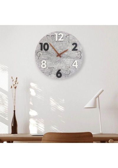 CajuArt Modern Yuvarlak Siyah Beyaz Kabartma 40 cm Duvar Saati Beyaz