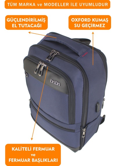 14"-15,6" İnç Körüklü Lacivert Laptop Sırt Çantası Unisex Su Geçirmez Kumaş Lacivert