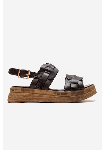 Luvishoes Elvoro Kahverengi Hakiki Deri Örgü Bantlı Kadın Sandalet