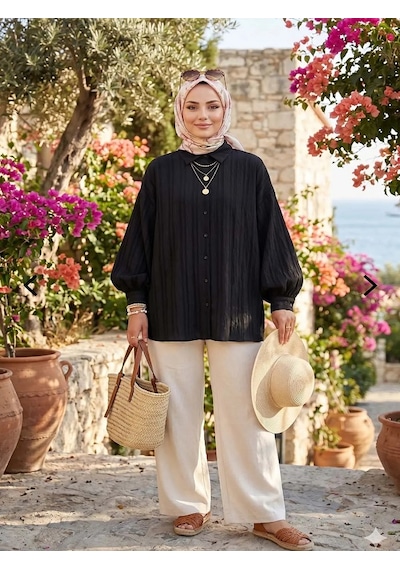 Mirve Butik Balon Kol Gömlek SİYAH