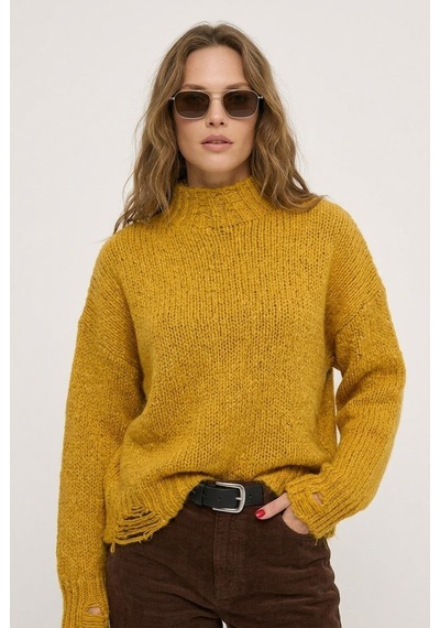 Neden Tekstil Kadın Premium Yırtık Detaylı Oversize Triko Kazak - Hardal