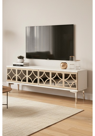 Tsa1236bts - Öztv120 Tv Stand, Tv Sehpası Beyaz - Traverten - Sılver 120cm