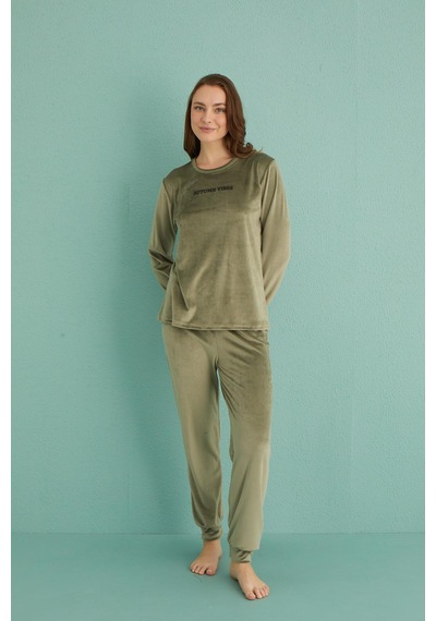 Gd Goldoremi 13165-11 Kadın Automn Vibes Kadife Manşetli Pijama Takım 001