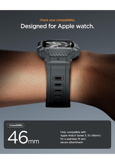 Apple Watch 46mm Seri 11/10 İle Uyumlu Kılıf & Kordon Kayış Rugged Armor Pro 2 Dark Gray - Acs10504 Diğer