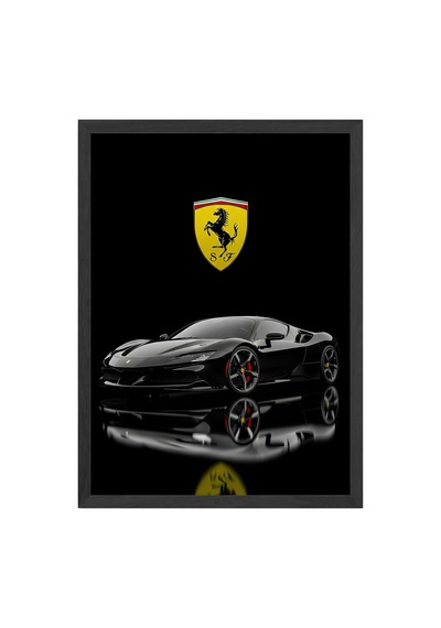 Ferrari Sf90 Spider Siyah Ahşap Çerçeveli Poster, Dekoratif Araba Duvar Tablosu