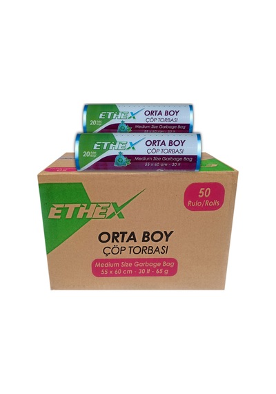 Ethex Orta Boy Çöp Torbası 50 Adet Mavi 55 x 60 CM