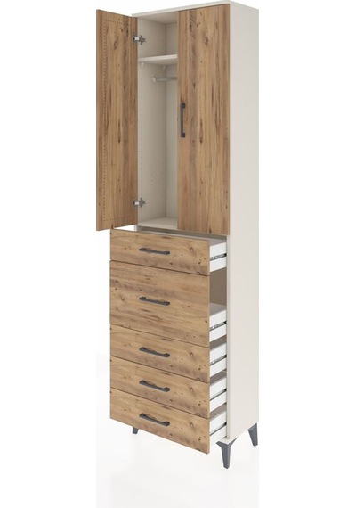 Arges Dolap 2 Raflı 5 Çekmeceli 2 Kapaklı 60x30x221 Aytaşı-çam Aytaşı