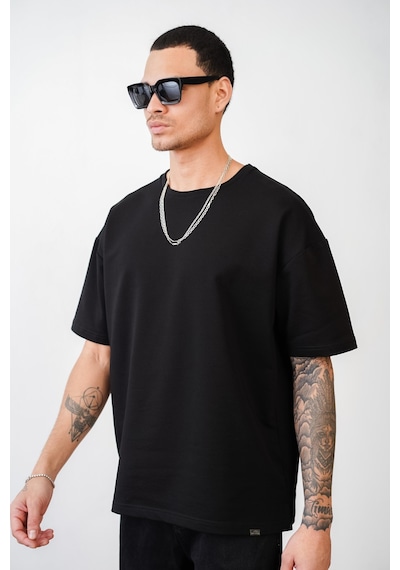 King-Brich Bisiklet Yaka Battal Boy Oversize Kalıp Basic Tişört Siyah