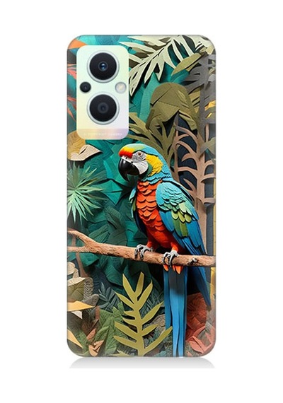 Oppo Reno 7 Lite Uyumlu Ormanda Tropik Papağan Desenli Silikon Kılıf Çok Renkli