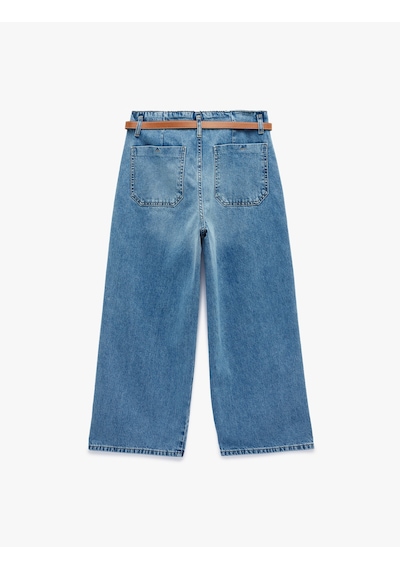 Koton Yüksek Bel Pamuklu Kemerli Kısa Geniş Paça Denim Pantolon - Wide Leg Jean Orta İndigo 6sal40096md İndigo Koton Yüksek Bel Pamuklu Kemerli Kısa Geniş Paça Denim Pantolon - Wide Leg Jean Orta İndigo 6sal40096md İndigo