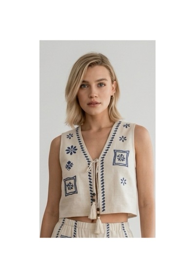 Nibu Boutique Nakış Detaylı Alt Üst Takım Ekru