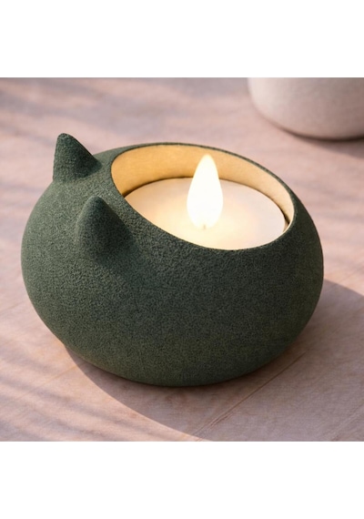Modern Tasarım 2'li Tealight Seti: Mat Dokulu Kedi