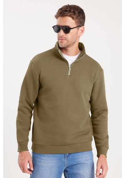 Tudors Unisex Relax Fit Rahat Kesim Pamuklu İçi Polarlı Yarım Fermuarlı Haki Dik Yaka Sweatshirt-35162 Haki Tudors Unisex Relax Fit Rahat Kesim Pamuklu İçi Polarlı Yarım Fermuarlı Haki Dik Yaka Sweatshirt-35162 Haki