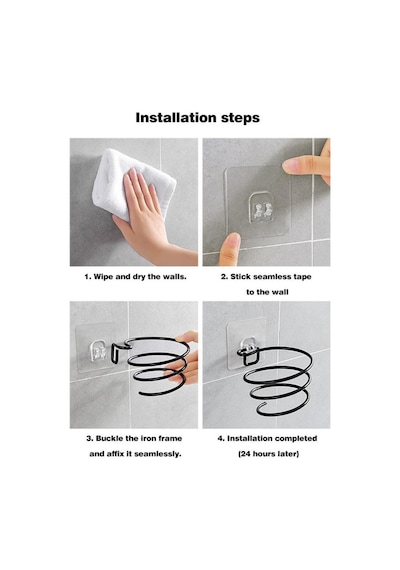 Alper Banyo Siyah Güçlü Yapışkanlı Fön Makinesi Askısı