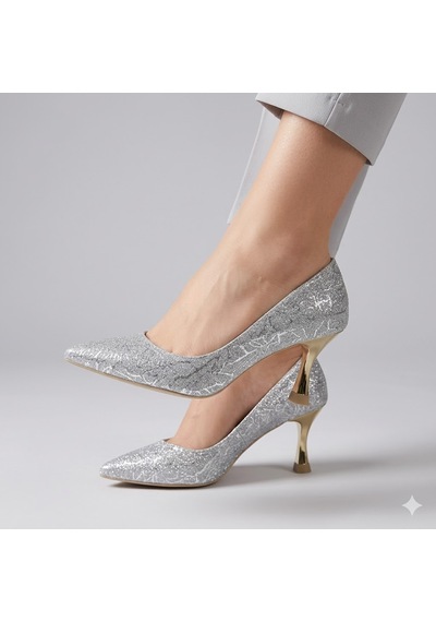 Kindep Öz Maçan Stiletto Kadın Ayakkabı Gumüş