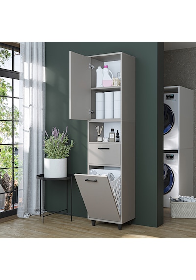 Çamaşır Sepetli Banyo Dolabı, Çok Amaçlı Dolap 45 X 200, Roomart Külgri Kumtaşı