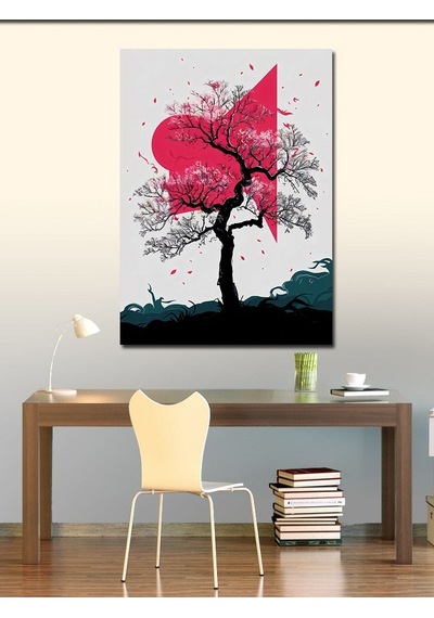 Kanvas Tablo Ağaç Ve Kırmızı Güneş 50cmx70cm