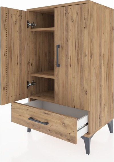 Hyperion Komodin 3 Raflı Tek Çekmeceli 2 Kapaklı 60x44x106 Ça... Çam