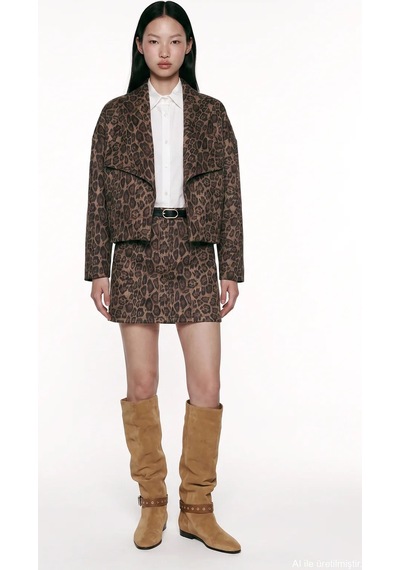 Quzu 27kckt02558 Leopar Desenli Ceket Çok Renkli