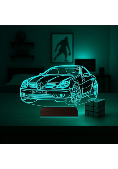 Luvivia Spor Araba Mercedes Slk Tasarım Kişiye Özel 3d Lamba - Masa Gece Lambası Şeffaf