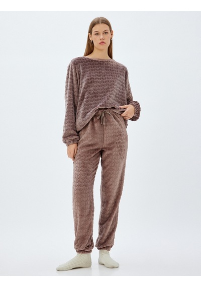 Koton Polar Pijama Altı Beli Bağlamalı Lastikli Rahat Kalıp Vizon 5wlk40113mk Vizon